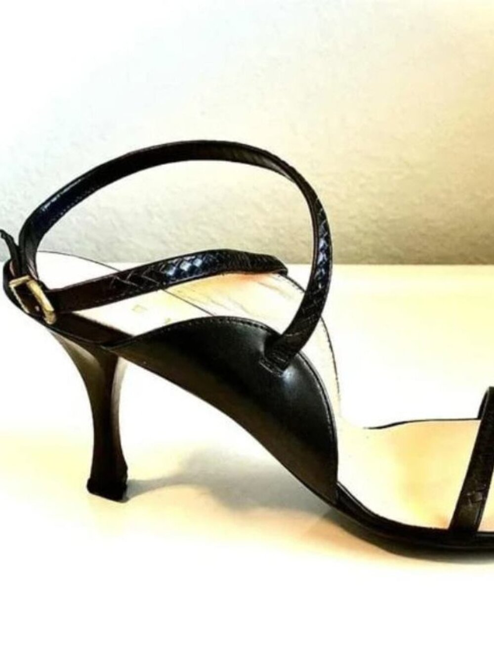 CELINE Italian Leather Black Embossed Heeled Sandals 7.5 MSRP $1200 - Picture 7 of 10